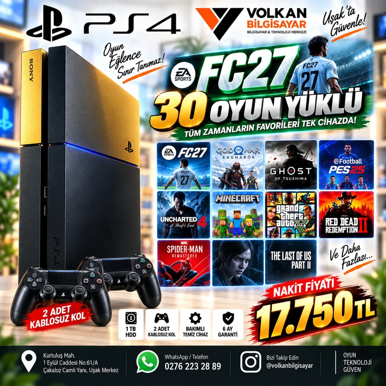 Sony PlayStation 4 1 TB HDD Oyun Konsolu + 30 Yüklü Oyun Paketi