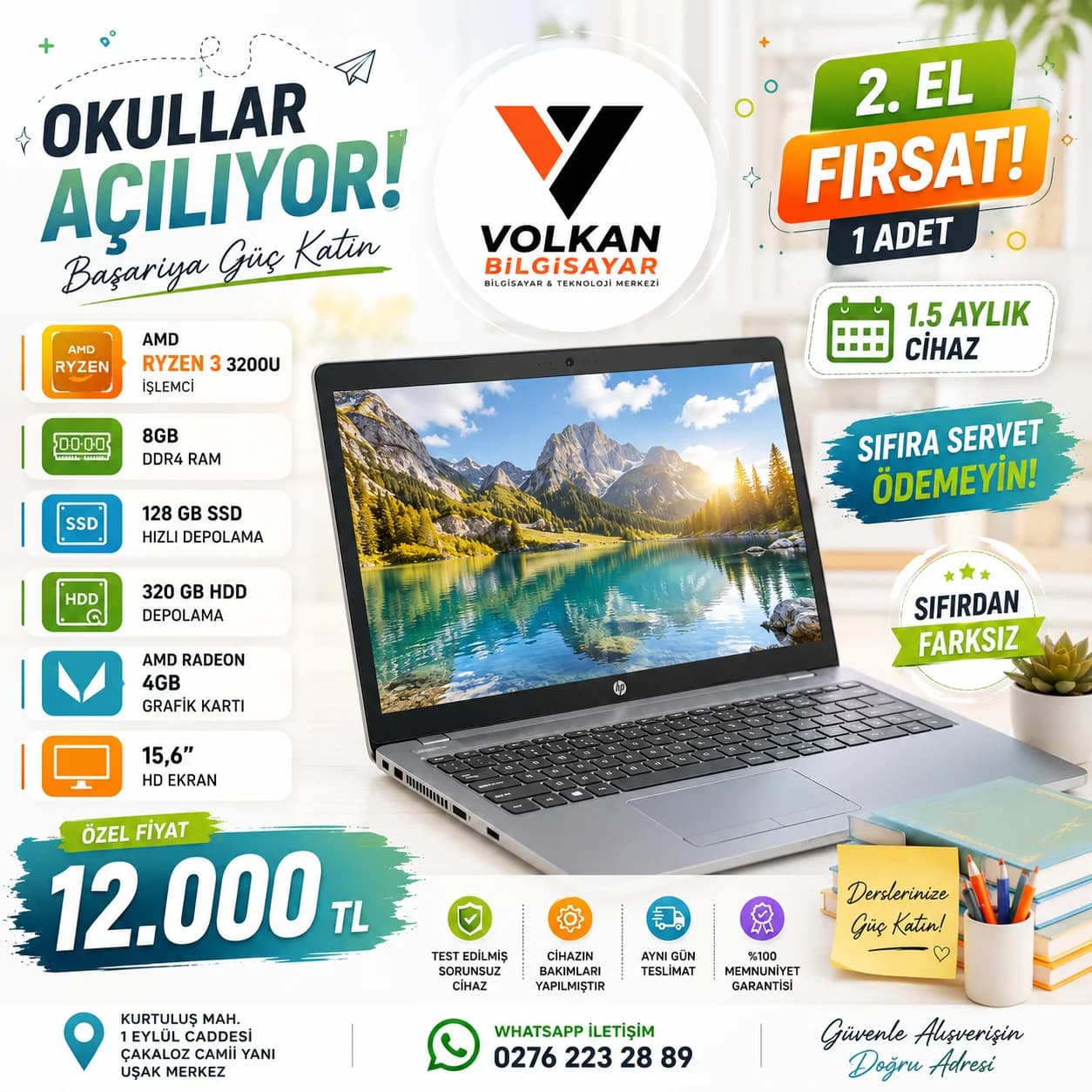 HP Laptop | Ryzen 3 | 8GB RAM | 128 GBSSD + 320 HDD SIFIRDAN FARKSIZ İKİNCİ EL LAPTOP