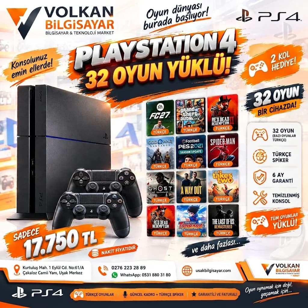 Sony PlayStation 4 1 TB Konsol 2 Kablosuz Kol ve 30 Oyun Paketi